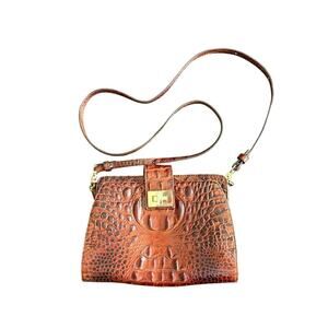 Brahmin Alena pecan brown embossed crossbody small bag purse